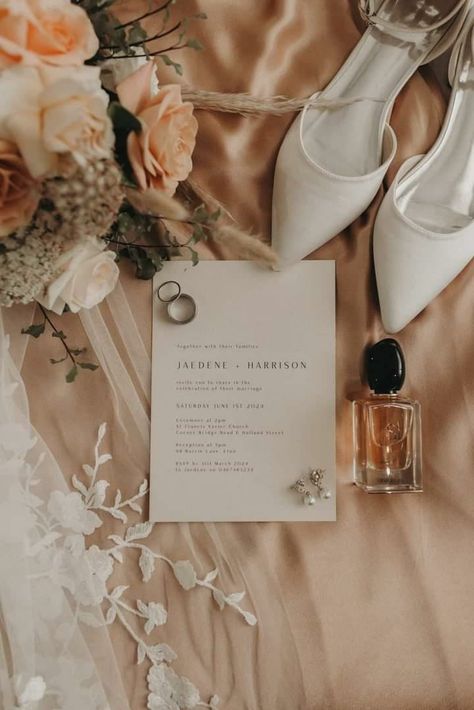 Get inspired by our stunning Charlotte suite! 🍂 With earthy tones of almond, white, and harvest, it’s the perfect colour combination! Huge shoutout to Jaedene for sharing these beautiful photos and to Lindsay Thomas Photography for capturing its essence! 📸 Come see our suites for yourself and tag us in your photos—we love to see your memories come to life! 🥳✨ @lindsaythomasphotography Flatlay Wedding Details, His And Her Vows, Details Flatlay, Her Vows, Detail Photography, Fancy Heels, Wedding Details Photography, Authentic Wedding, Black And White Wedding