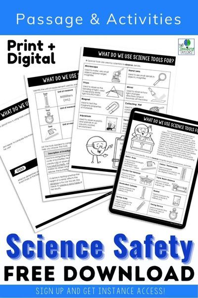 Science safety lesson plans are easy with these activities and worksheets for kids in 4th grade and 5th grade. Sign up for our science support community and get instant access to this helpful unit… More Science Safety Activities, Lab Safety Activities, Safety Lesson Plans, Science Lab Safety, Safety Activities, Science Process Skills, Science Safety, Graduated Cylinders, Cooperative Learning Activities