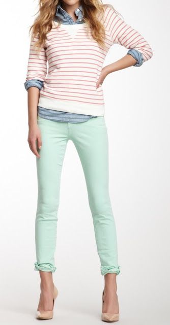 Mint Green Pants, Mint Jeans, Mode Tips, Green Pants, Fall Fashion Trends, Looks Style, Mode Inspiration, Look Chic, Outfits Casuales