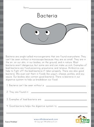 Bacteria Reading Worksheet | All Kids Network Stem Night, Esl Materials, Blends And Digraphs, Short Text, Simple Questions, School Health, Comprehension Skills, Reading Comprehension Skills, Fun Worksheets