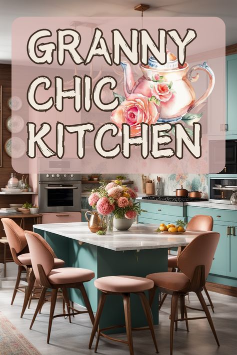 Bring timeless grace to your kitchen with granny chic decor! Use grandmacore elements like vintage accessories, floral patterns, and rustic wood finishes to create a warm and inviting space. Perfect for both large and small kitchens, these ideas incorporate cottagecore touches such as natural lighting, green plants, and handcrafted decor. 🍽️🌿✨ Granny Chic Kitchen, Pastel Goth Room Decor, Timeless Kitchen Ideas, Rustic Wood Cabinets, Cottage Core Home Decor, Granny Chic Decor, Chic Kitchen Decor, Cottagecore Living, Room Decor Dark