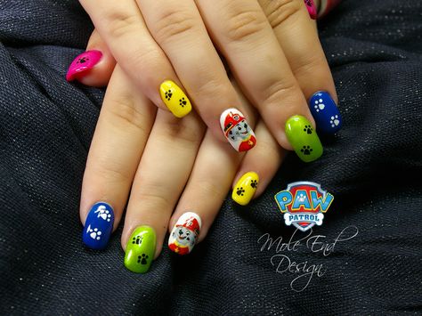 Paw Patrol Design nails #pawpatrolnails #nailart #handpaintednails #paws #pawprints #moleenddesign Paw Print Nails, Diamond Nail Designs, Nail Picking, Mens Nails, Nail Art Pictures, Vacation Nails, Gel Nail Designs, Birthday Nails, Nail Designs Spring