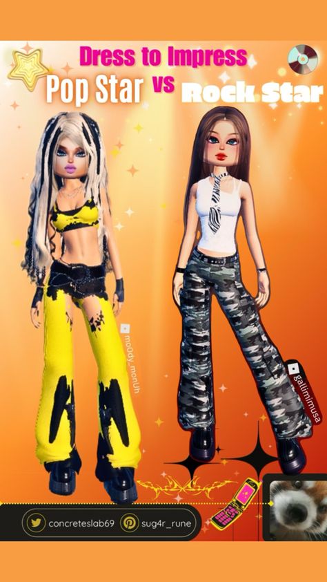 Duo fit for the Pop Star vs Rock Star Theme in Dress to Impress created by my friend (gallimimusa on roblox) & me ^^ feel free to check out my other guides & to post pics of the podium if u want to ❣️remember that pub lobbies often vote unfairly❣️ Pop Star Dress To Impress, Rock Star Dress To Impress, Rock Star Theme, Duo Dress, Star Theme, Dti Outfits, I Feel Free, Avril Lavigne, Star Dress