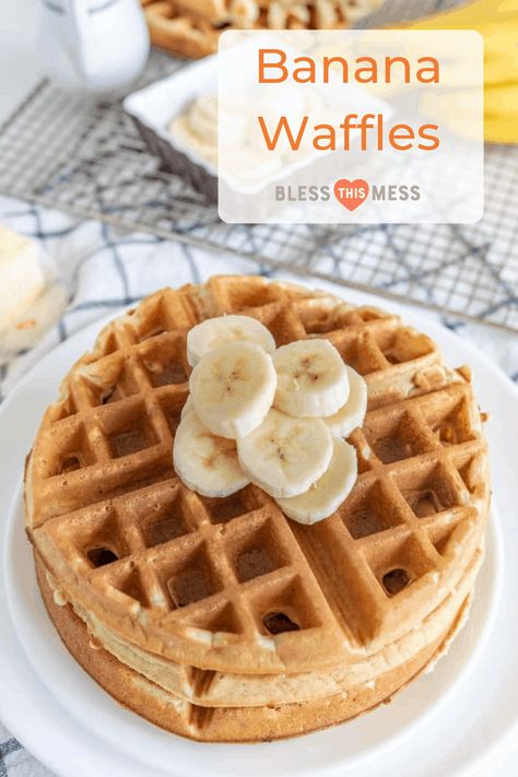 This is the BEST Banana Waffles Recipe for breakfast or brunch! These waffles have the dreamiest crunch-to-softness ratio, and deliver the best flavor of subtle-yet-sweet banana fruitiness. #breakfastrecipe #brunch #bestwaffles #bananawaffles Banana Waffle Recipe, Chocolate Waffle Recipe, Yummy Waffles, Belgian Waffles Recipe, Waffle Iron Recipes, Banana Waffles, Waffle Maker Recipes, Waffles Recipe, Homemade Waffles