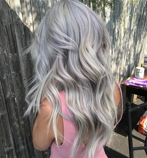 Silver hair Silver Platinum Hair Balayage, Platinum Gray Hair Silver, Icy Grey Blonde Hair, Silver Hair Balayage, Blonde Hair With Peekaboo Color, Chrome Hair Color, Icy Silver Hair, Blonde Hair Going Grey, Grey Hair Model