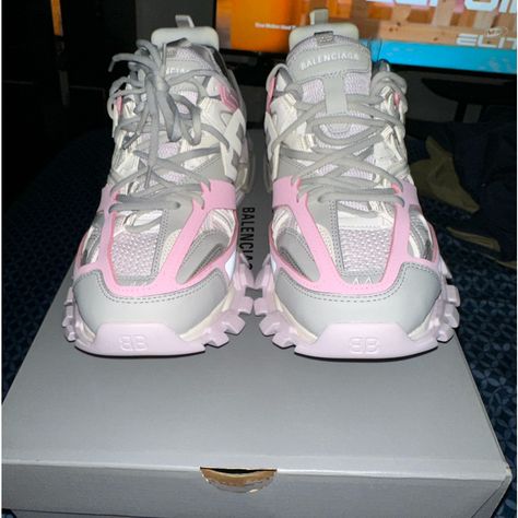 Pink White And Grey Track Sneakers Size 11 Never Wore Balenciaga Track Sneakers, Track Sneakers, Shoes Balenciaga, Track Shoes, Balenciaga Track, Balenciaga Shoes, Sneakers Grey, Pink Grey, Designer Shoes