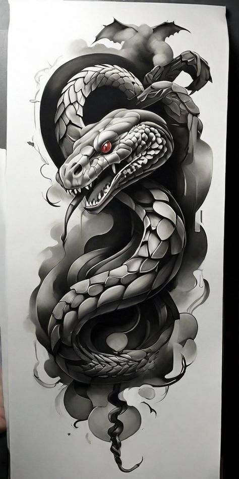 Japan Snake Tattoo, New School Snake Tattoo, Snake Cover Up Tattoo, Snake Body Tattoo, Snek Tattoo, Snake Arm Tattoo, Snake Demon, Snake Artwork, Snake Face