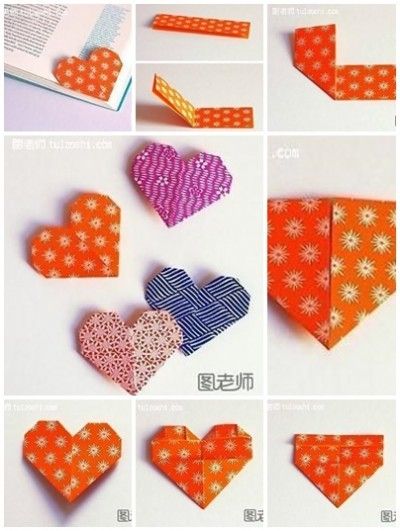 How to make your own lovely heart shape bookmark step by step DIY instructions | How To Instructions Shaped Bookmarks, Origami Bookmarks, Origami Star Box, Origami For Beginners, Origami Fish, Origami Love, Diy Fan, Origami Design, Origami Stars