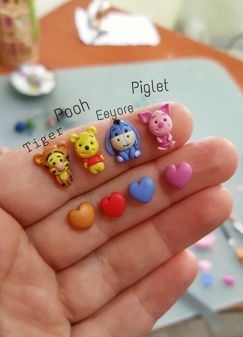 Winnie-The-Pooh stud earrings | Etsy Clay Disney, Polymer Clay Disney, Matchbox Crafts, Animal Themed Jewelry, Jewelry Clay, Nail Art Disney, Dollar Tree Decor, Polymer Crafts, Polymer Clay Miniatures