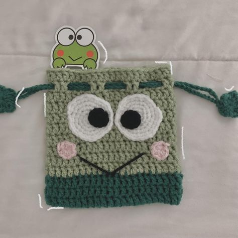 Keroppi pouch 🐸 ✿ handmade by me ✿ 6”x6” ✿ perfect... - Depop Sanrio Crochet, Crochet Totoro, Crochet Candy, English Town, Pouch Crochet, Crochet Coin Purse, Easy Crochet Animals, Pouch Handmade, Yarn Accessories