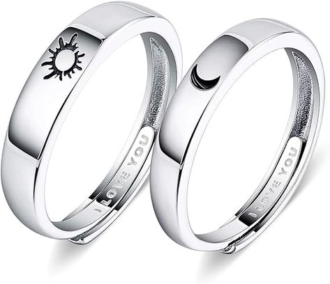 Sun And Moon Matching, Friendship Promise, Morning Moon, I Love You Ring, Matching Promise Rings, Best Friend Rings, Matching Couple Rings, Friend Rings, Sparkle Gift