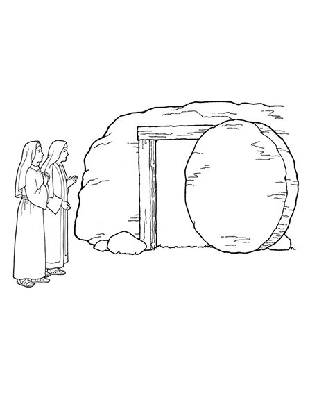 Easter Lesson -An illustration of Mary at the empty tomb. Empty Tomb Painting, Empty Tomb Craft, Easter Tomb, The Empty Tomb, Jesus Tomb, Easter Sunday School, Women Standing, Easter Drawings, Bible Drawing