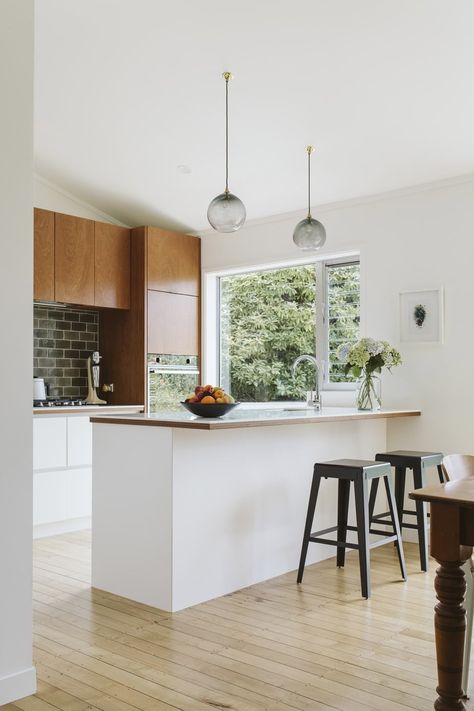 A 60s/70s home is tastefully renovated in New Plymouth | homestyle 1960s House Renovation, 60s House, 60s Home, 1960s House, Home Made Simple, 70s House, 70s Home, New Plymouth, Mid Century Modern Kitchen