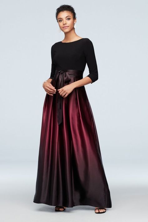 3/4 Sleeve Jersey Bodice Ombre Ball Gown Style 9151111, Wine, Ombre Ball Gown, Plus Size Ball Gown, Godet Dress, Winter Wedding Guest Dress, Special Occasion Gowns, Mother Of The Bride Dresses Long, Mother Of Bride Outfits, Winter Wedding Guests, Plus Size Gowns