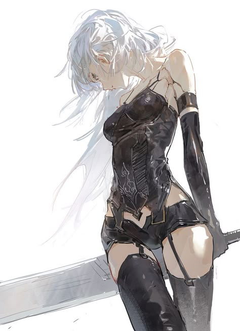 Nier Automata A2, A2 Nier, 2b Nier Autómata, Nier Automata, 영감을 주는 캐릭터, A Drawing, Art Reference Photos, White Hair, Pretty Art