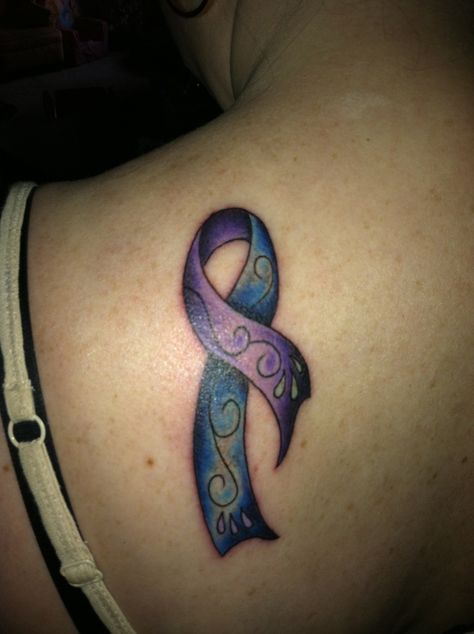 I'd change it to all blue paisley for Thyroid Disease Awareness Ra Awareness Tattoo, Ra Awareness, Purple Ribbon Tattoos, Mental Health Ribbon, Awareness Tattoo, Ribbon Tattoos, Getting A Tattoo, Heart Tattoo Designs, Memorial Tattoos