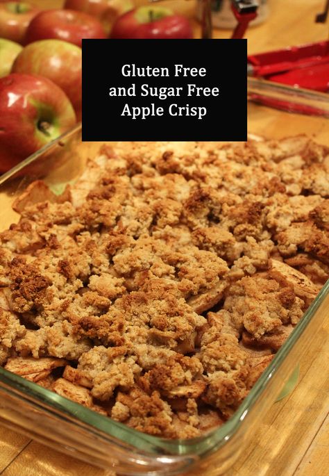 A delicious gluten free apple crisp made with 100% natural sweeteners (honey and maple syrup!) #glutenfree #sugarfree #fall #fallfood #applecrisp No Sugar Apple Crisp, Apple Crisp Made With Honey, Apple Crisp With Maple Syrup, Gluten Free Sugar Free Apple Crisp, Apple Crisp With Honey, Low Sugar Apple Crisp, Apple Crumble With Maple Syrup, Honey Apple Crisp, Low Carb Apple Crisp Almond Flour