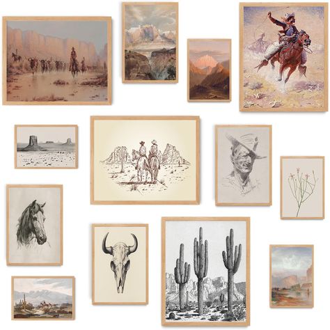 PRICES MAY VARY. 【Size】4 western art prints in 8x10 Inch/4 western art prints in 5x7inch/5 western art prints in 4x6inch - total 13 Pieces in different size. Please measure your wall before purchase to make sure you pick the right size. 【Aesthetic Western Decor】 The western decor set features vintage western wall art prints that capture the essence of cowboy life and southwestern style, ideal for enhancing various spaces, including Western bedrooms, bathrooms, and farmhouse-themed interiors. The