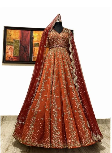 Orange Indian Outfit, Orange Lehenga, Designer Bridal Lehenga Choli, Bridal Lehenga Designs, Latest Bridal Lehenga, Asian Bridal Dresses, Embroidered Anarkali, Latest Bridal Dresses, Saree Lehenga