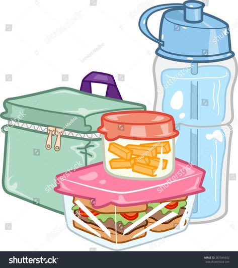 Illustration of a Carefully Prepared Lunchbox Together with a Water Bottle #Ad , #AFFILIATE, #Prepared#Carefully#Illustration#Bottle School Lunch Box, Food Props, Cute Food Drawings, School Stickers, Food Drawing, Home Activities, School Lunch, Childrens Illustrations, Bottle Art