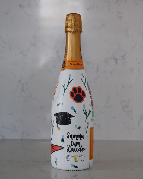 Round two of grad bottles 🧡🩵 Decorating Champagne Bottles, Graduation Champagne Bottle, Champagne Bottle Painting, Auburn Graduation, Graduation Champagne, Senior Day, Round Two, Champagne Bottles, Bottle Painting