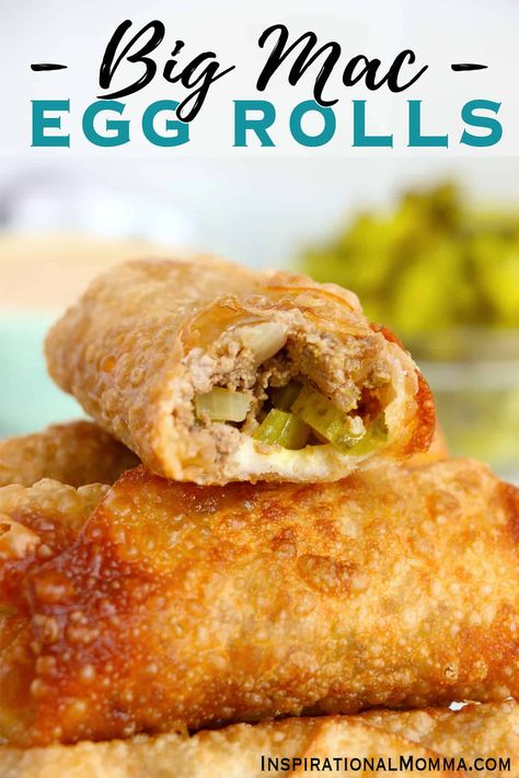 Big Mac Egg Rolls - Inspirational Momma Air Fryer Big Mac Egg Rolls, Different Egg Roll Fillings, Big Mac Egg Rolls Air Fryer, Big Mac Egg Rolls, Eggroll Recipes, Frozen Egg Rolls, Egg Roll Wrapper, Egg Roll Ingredients, Tuna And Egg