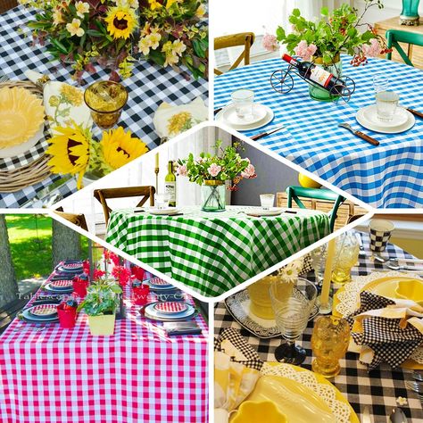 70inch Square Buffalo Plaid Polyester Overlay | Checkered Gingham Overlay - White/Yellow Picnic Style Party, Round Table Sizes, Picnic Theme, Restaurant Decoration, Checkered Tablecloth, Plaid Tablecloth, Picnic Style, Checker Design, Table Overlays