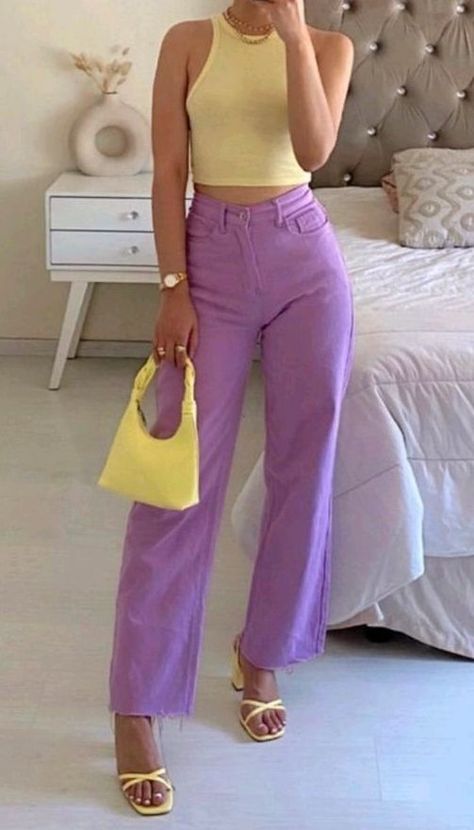 Barbie Pastel Outfit, Purple And Beige Outfit, Pastel Pants Outfit, Lavender Jeans Outfit, Color Jeans Outfit, Lavender Pants Outfit, Purple Jeans Outfit, Purple Pants Outfit, Preset Filter