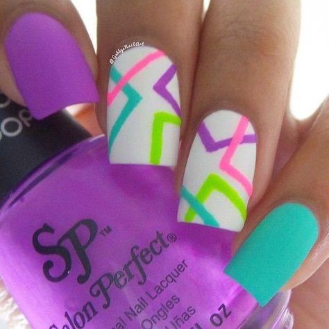 Neon Nail Art - Alyce Paris Abstract Nail Art, Matte Nails Design, Trendy Nail Art, Neon Nails, Cute Nail Art, Nail Art Summer, Cute Nail Designs, Fancy Nails, Gel Nail Art