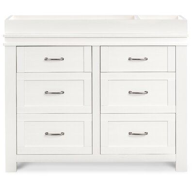 The Wesley Farmhouse 6-Drawer Dresser features a craftsman-like build that evokes a classic, farmhouse style. The dresser’s six spacious drawers provide ample space for your baby’s necessities and accessories, while its texturized wood finish makes it the perfect complement to the Wesley 4-in-1 Convertible Crib. Namesake Color: Heirloom White Namesake Wesley 6 Drawer Dresser - Kids Dressers & Chests in Heirloom White | Size 34.65" H X 19" W X 45.75" D | Birch Lane Mid Century Modern Nursery, Sophisticated Nursery, Changing Table Topper, Nursery Changing Table, Changing Table Dresser, Kids Dressers, Changing Station, Dimensional Wall, Convertible Crib