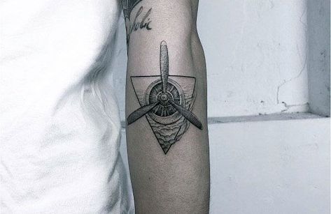 Propeller Tattoo, Bladed Fan, Aircraft Tattoo, Aviation Tattoo, Airplane Tattoos, Airplane Propeller, Tattoo Ideas For Men, Full Sleeve Tattoos, Meaningful Tattoos