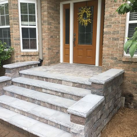 Landscape Front Entry Door Steps Grand Rapids, MI - Traditional - Entry - Grand Rapids - by Platinum Ponds & Landscaping | Houzz Front Door Steps Ideas Entrance, Door Steps Ideas Entrance, Pathway To Front Door, Side Porch Entrance, Door Steps Ideas, Front Door Steps Ideas, Front Porch Mudroom, Brick Wall Accent, Front Porch Stone Steps