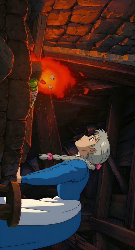 قلعة هاول المتحركة, Howl's Moving Castle Calcifer, Howls Moving Castle Wallpaper, Howls Moving Castle Art, Icon Pfp Anime, Anime Wallpapers Aesthetic, Studio Ghibli Poster, 하울의 움직이는 성, Whats Wallpaper