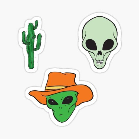 Cowboy Alien, Western sticker pack • Millions of unique designs by independent artists. Find your thing. Cowboy Vs Aliens Party, Alien Cowboy, Cowboy Hat Tattoo, Alien Patch, Hat Tattoo, Cowboys & Aliens, Alien Party, 30th Party, Alien Abduction