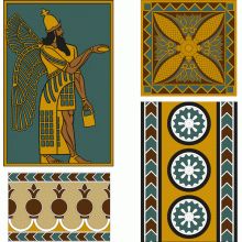 These are four of the #Assyrian patterns that we drew from an illustration in an old book. The patterns are precisely drawn and you can download them in the CAD (dwg) format or vector formats (svg and eps). Assyrian Civilization, Mesopotamia Art, Egyptian Design Pattern, Entertainment Illustration, Assyrian Art, Wooden Box Crafts, Egyptian Pattern, Ancient Drawings, Egyptian Design