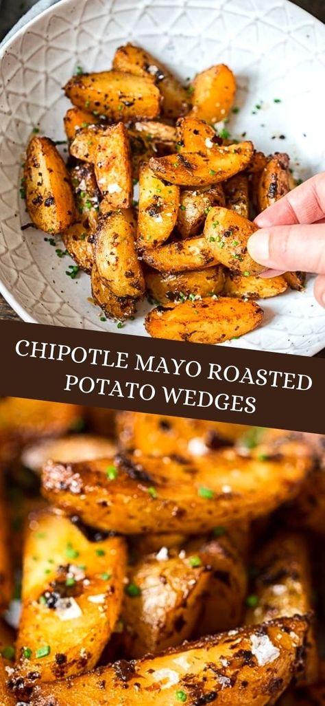 Dinner For Three Recipes, Cheesesteak Side Dishes, Vegan Summer Meals, Starch Sides, Roasted Potato Wedges, Roasted Potato, Chipotle Mayo, Potato Recipes Side Dishes, Summer Meals