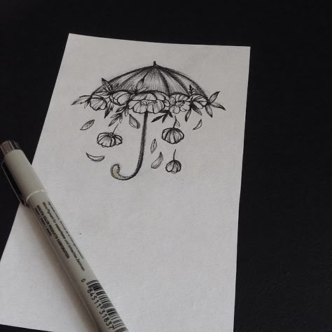 Love this sketch by @anna_bravo_ Red Bird Tattoo, Rain Sketch, Pretty Cross Tattoo, Nefertiti Tattoo, Black Sleeve Tattoo, Umbrella Tattoo, Bumble Bee Tattoo, Mayan Tattoos, Bicycle Tattoo