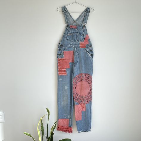 Antique Singer Sewing Machine, Patchwork Overalls, Blue Denim Overalls, Pink Patchwork, White Lace Shirt, Madder Root, Tiny White Flowers, Linen Thread, Striped Two Piece