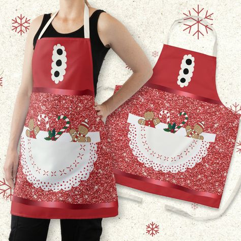 Green Candy Canes, Apron Ideas, Mrs Santa Claus, Holiday Aprons, Christmas Apron, Christmas Clothing, Green Candy, Christmas Aprons, Red Foil