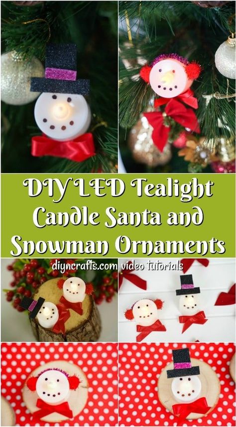 DIY Led Tealight Candle 3D Santa and Snowman Ornaments - Make this simple and beautiful snowman and Santa Christmas candle decorations in just a few minute's time!  Ideal for adding to your holiday tree or the top of a gift! #snowman #santa #candles #diycraft #homemadeornament Tealight Crafts, Salt Ornaments, December Newsletter, Diy Christmas Snowman, Tea Light Snowman, Real Candles, Santa Candle, Candle Decorations, Candle Ornament