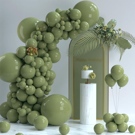 PRICES MAY VARY. 【Avocado Green Balloon Garland Kit】Package includes 130pcs balloons, 18inch 4pcs, 12inch 36pcs, 10inch 30pcs, 5inch 60pcs and 2 rolls of ribbons of the same color. Avocado green balloon different size pack can meet your needs for balloon garland arch. 【Premium Quality】This Avocado green party decoration balloons are made of natural latex,which is safe and non-toxic, safe use for adult or children. The latex balloons can be filled with air and helium, please don’t overfill or ove Forest Balloon Garland, Green White And Silver Balloon Garland, Sage Green Balloons Aesthetic, Muted Green Balloon Garland, Green Tan White Balloon Arch, Different Shades Of Green Balloon Garland, Forest Theme Party, Green Balloon, Green Baby Shower