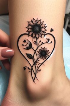 Heart Beat Memorial Tattoos, Elegant Tattoo Designs, Tattoo Of Flowers, Rose Represents, Lotusblume Tattoo, Ankle Tattoos For Women, Tattoos For Women Flowers, Tasteful Tattoos, Compass Design