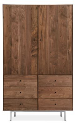 Room & Board | Hudson Armoires with Steel Base Modern Armoires And Wardrobes, Modern Armoire, Armoire Cabinet, Wood Armoire, Bedroom Armoire, Solid Wood Shelves, Wood Sample, Wood Knobs, Solid Wood Doors