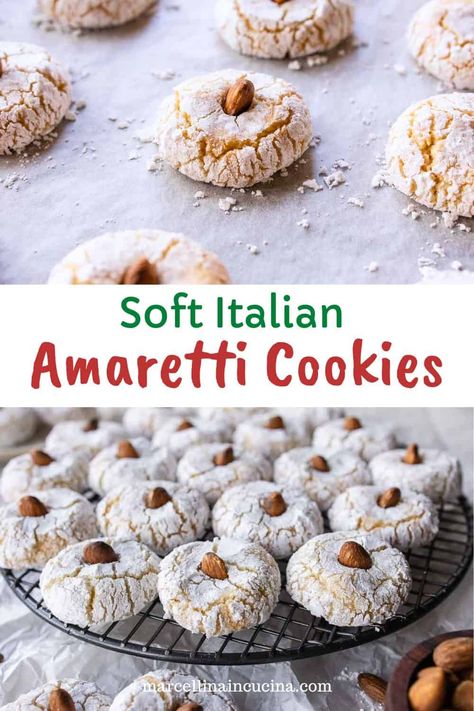 These Italian Amaretti Cookies are soft and sweet with the most incredible almond flavor! Using just 5 basic ingredients, you too can taste Italy at home. Just follow all my tips and this easy recipe to make a classic holiday favorite! #AmarettiCookies #SoftAmarettiCookies #AmarettiCookiesRecipe Almond Amaretti Cookies, Chocolate Amaretti Cookies, Italian Amaretti Cookies Recipes, Amaretto Cookies Italian, Amaretto Cookies Recipe, Italian Almond Cookies Christmas, Classic Italian Christmas Cookies, Almond Amaretto Cookies, Sicilian Almond Cookies