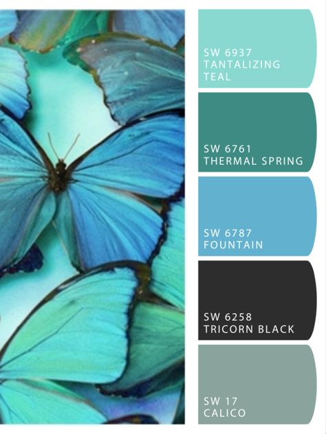 Jade and Teal Paint colors from Chip It! by Sherwin-Williams Yarn Color Combinations, Walker Zanger, Color Schemes Colour Palettes, Blue Butterflies, Color Palate, Design Seeds, Color Palette Design, Color Balance, Colour Schemes