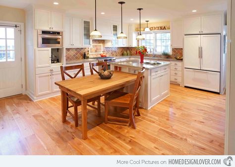 15 Beautiful Kitchen Island with Table Attached | Home Design Lover Kitchen Island With Table Attached, Kitchen Island Table Combination, Kitchen Island Table Combo, Fountain House, Build Kitchen Island, Top Kitchen Table, Table Island, Model Dapur, Kitchen Planning