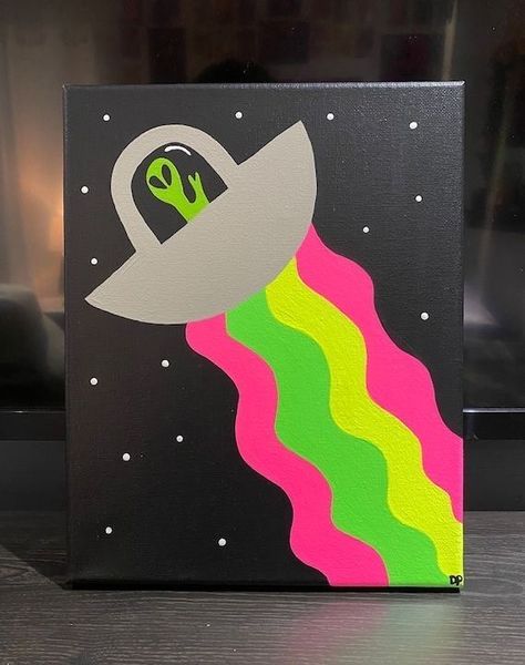 Painting Ideas On Canvas Flowers, Alien Painting, Trippy Alien, Acrylic Canvas Painting, Canvas Flowers, Black Canvas Paintings, Trippy Painting, Posca Art, Canvas Drawing