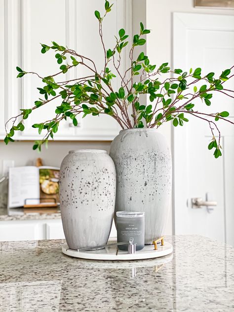 Tall Stems In Vase, Vase With Branches, Long Dining Table, Tall Centerpieces, Rectangle Table, Large Vase, Dining Room, Glass Vase, Dining Table