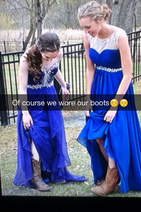 Always wear your cowboy boots! Prom Dress And Cowboy Boots, Country Prom Dresses With Boots Long, Prom Dresses With Cowboy Boots, Cowboy Gala, Prom Dress With Boots, Formal Dress With Boots, Country Dresses With Boots, Dresses With Cowgirl Boots, Dress With Cowgirl Boots