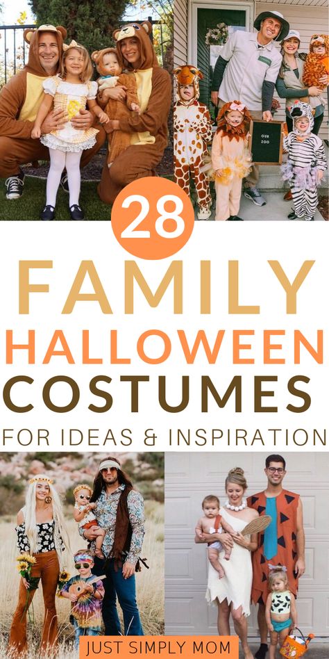 Ideas for matching family halloween costumes. You'll find great inspiration here for babies, toddlers, kids, mom & dad to love these fun, unique costumes. Matching Family Halloween Costumes, Karneval Diy, Sibling Halloween Costumes, Halloween Tips, Mom Costumes, Quick Halloween Costumes, Easy Diy Halloween Costumes, Halloween Costumes For Family, Kostum Halloween